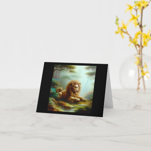 Carte Lion Foo Chinois (17) (Fleur jaune)