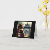 Carte Lion Foo Chinois (22) (Fleur jaune)