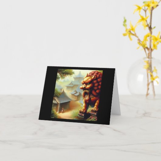 Carte Lion Foo Chinois (3) (Fleur jaune)