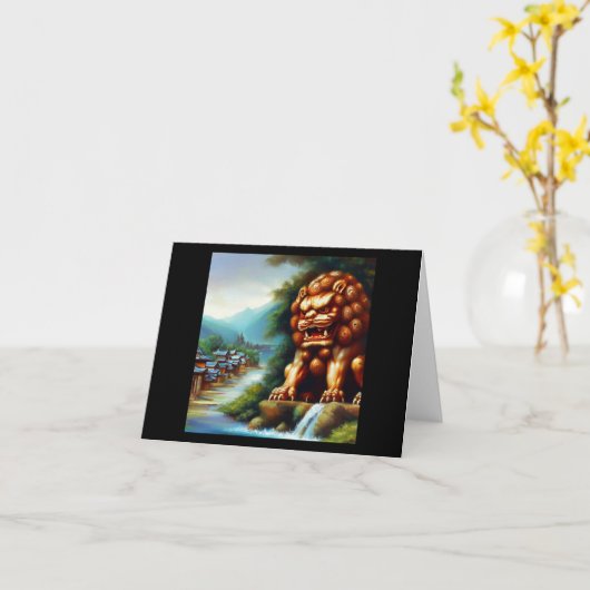 Carte Lion Foo Chinois (36) (Fleur jaune)