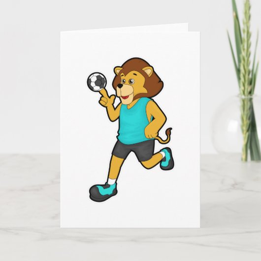 Carte Lion Handballeur avec ballon de handball (Devant)