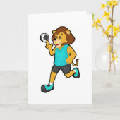 Carte Lion Handballeur avec ballon de handball (Fleur jaune)