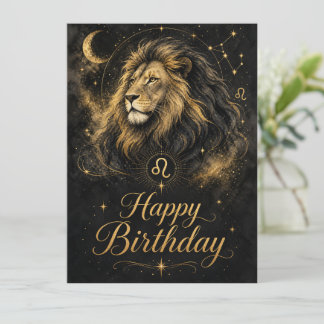 Carte Lion Joyeux Anniversaire Design de Signe du Zodiaq