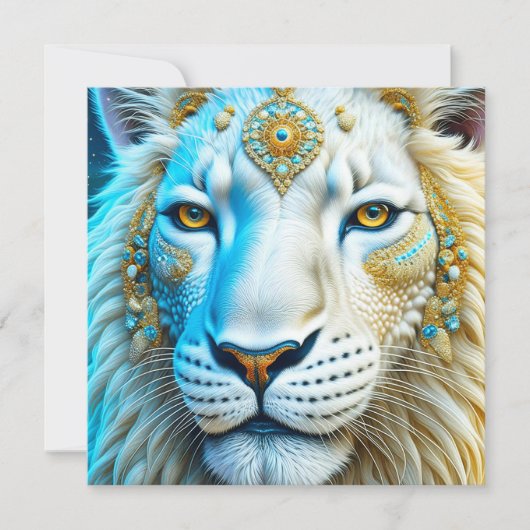 Carte Lion majestueux blanc et or (Devant)