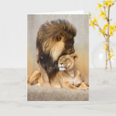 Carte Lion masculin et femelle dans l'amour (Fleur jaune)