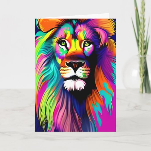Carte Lion numérique coloré Art (Devant)
