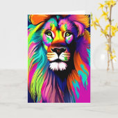 Carte Lion numérique coloré Art (Fleur jaune)