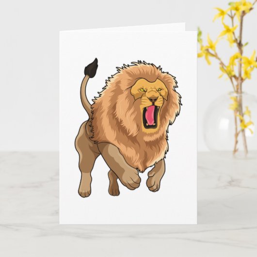Carte Lion qui saute (Fleur jaune)