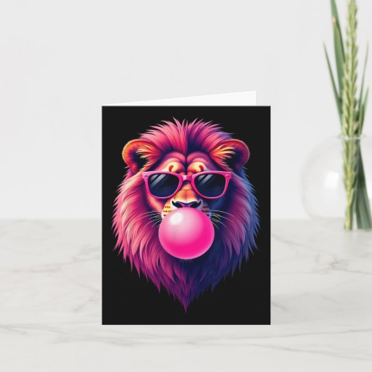 Carte Lion Rose qui souffle du Bubble Gum (Devant)