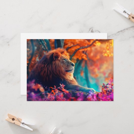 Carte Lion royal dans la conception forestière enchantée (Devant/Arrière en situation)