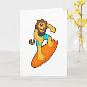 Carte Lion surfeur avec planche de surf (Fleur jaune)