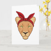 Carte Lionne avec bandana (Fleur jaune)