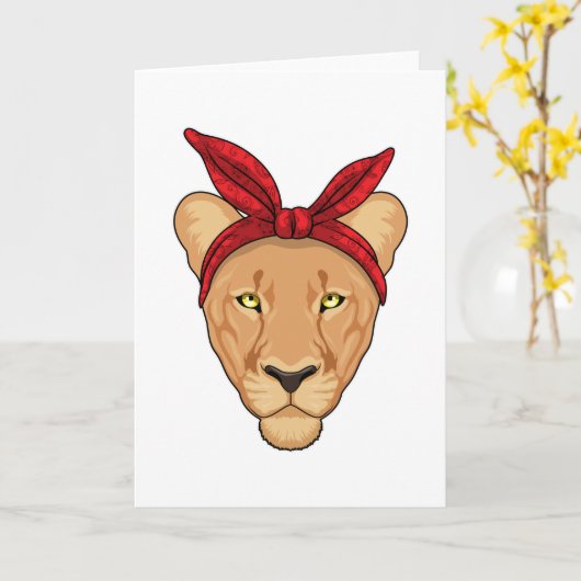 Carte Lionne avec bandana (Fleur jaune)