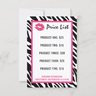 Carte Lipstick Distributeur Liste des prix Zebra Kiss Li