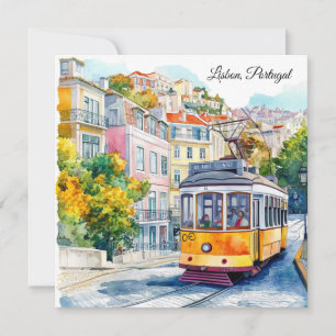 Carte Lisbonne Portugal Scène de tramway vintage colorée