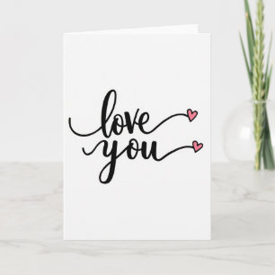 Carte lisse avec écriture Love You et cœurs roses