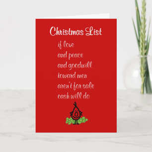 Carte Liste de Noël - un poème drôle de Joyeux Noël