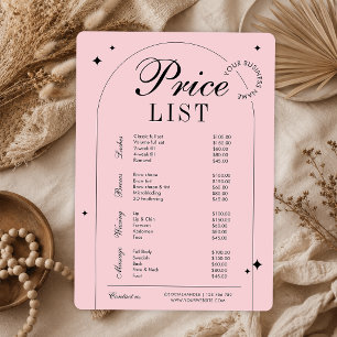 Carte Liste de Prix de Beauté Rose Vintage Tendance
