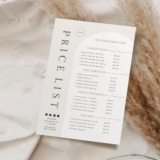 Carte Liste de prix moderne Ivory Blush