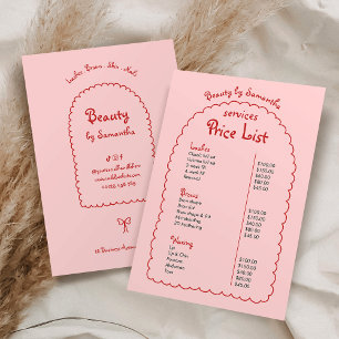 Carte Liste de prix Retro Girly Pink & Red Hand Draho