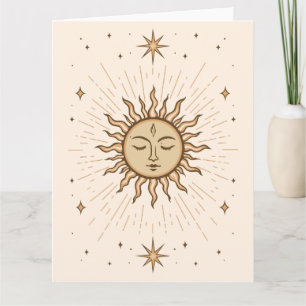 Carte Litha Visage Solaire Céleste Art du Solstice d'Été