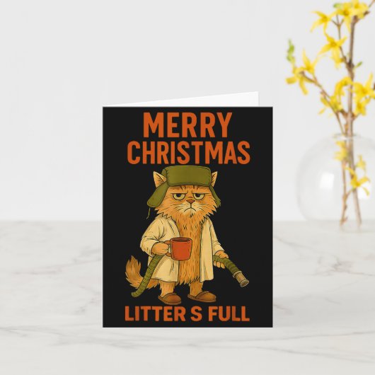 Carte Litter's Full Merry Christmas Funny Cat Lovers Hol (Fleur jaune)
