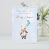 Carte Little Bear tenant un Baby shower à ballon (Debout devant)