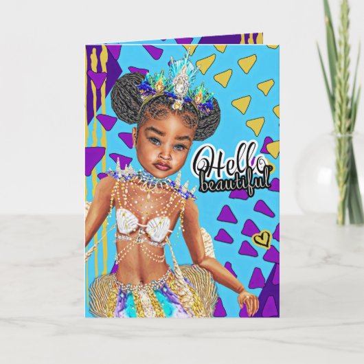 Carte Little Black Mermaid Girl Blank Greeting Card (Devant)