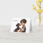 Carte Little Boy et Dachshund (Fleur jaune)