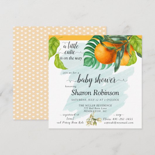 Carte Little Cutie Baby shower Orange (Devant / Derrière)