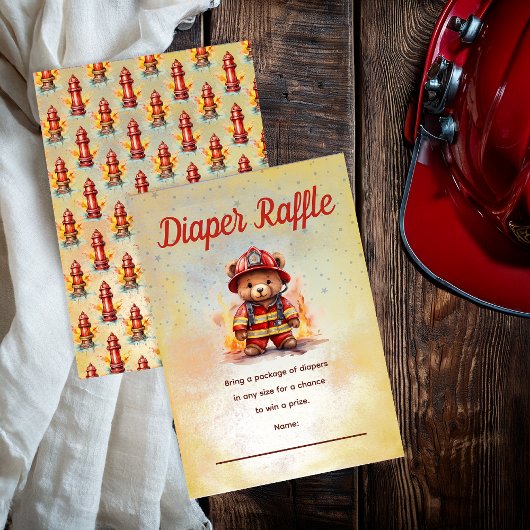 Carte Little Firefighter Bear Baby Shower Diaper Raffle 