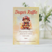 Carte Little Firefighter Bear Baby Shower Diaper Raffle  (Debout devant)
