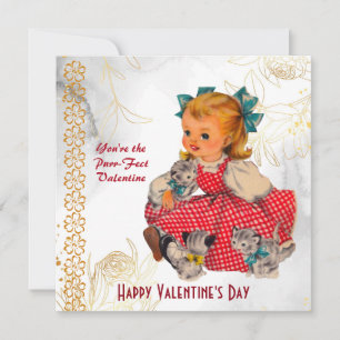 Carte Little Girl Kittens Vintage Purr-Fect Valentine