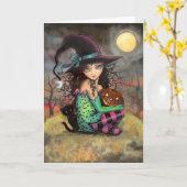 Carte Little Halloween Witch et Black Cat Card (Fleur jaune)
