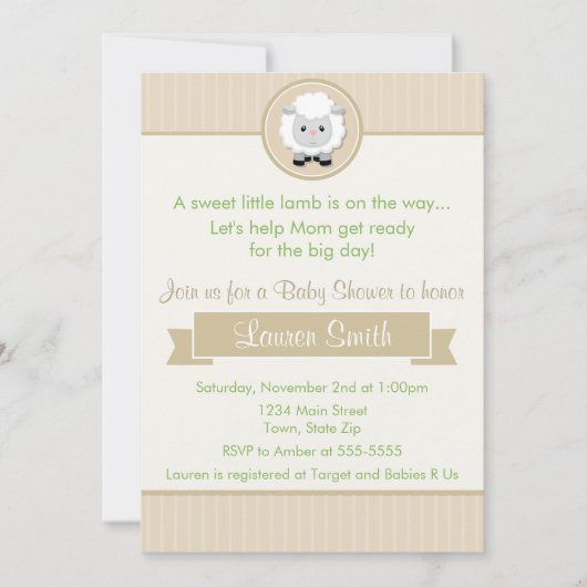 Carte Little Lamb Baby shower Invitation 5x7 (Devant)