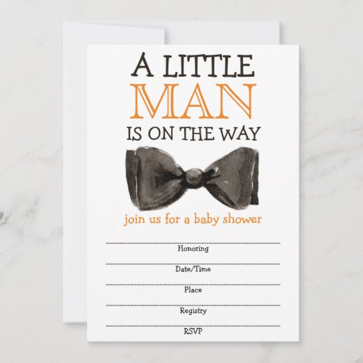 Carte Little Man Bow tie Boy Baby Shower (Devant)