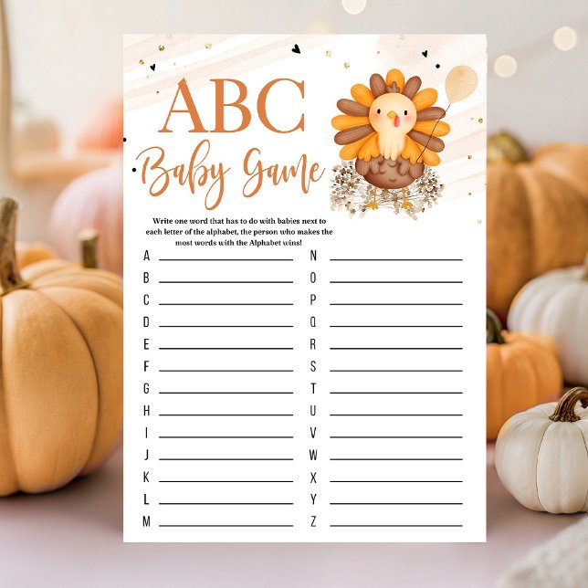 Carte Little Turkey Baby shower Thanksgiving Game (Little Turkey baby shower Thanksgiving game with turkey artwork, warm autumn colors, and playful har)