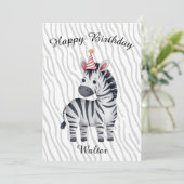 Carte Little Zebra birthday card for child (Debout devant)