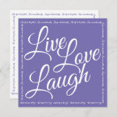 Carte Live Love Laugh Elegant White Script Purple Card (Devant / Derrière)