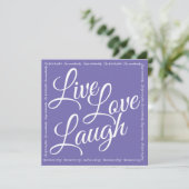 Carte Live Love Laugh Elegant White Script Purple Card (Debout devant)