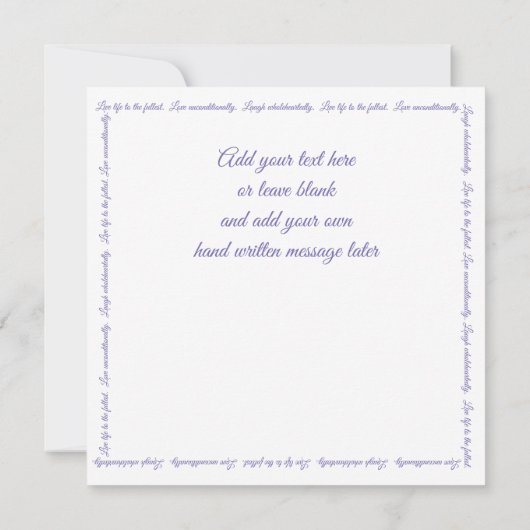 Carte Live Love Laugh Elegant White Script Purple Card (Dos)