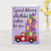 Carte Livraison d'anniversaire Camion de coeur (Fleur jaune)