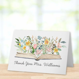 Carte Livre aquarelle fleur floral remerciement enseigna