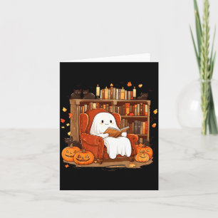 Carte Livre de lecture fantôme avec chat noir Halloween