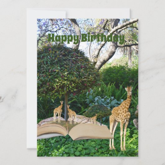 Carte Livre d'histoire Giraffe Anniversaire, (Devant)
