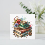 Carte Livres anciens, fleurs et café  (Debout devant)