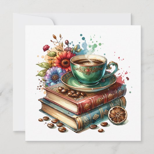 Carte Livres anciens, fleurs et café  (Devant)