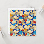 Carte Livres et chats en bleu (Devant/Arrière en situation)