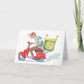 Carte Livreur de pizza sur scooter rouge (Devant)