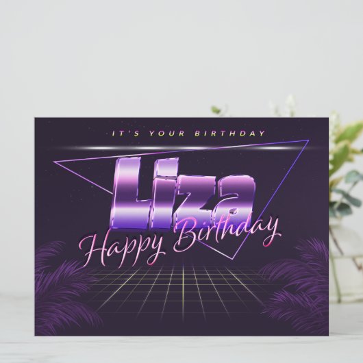 Carte Liza Nom Prénom lila retro (Debout devant)